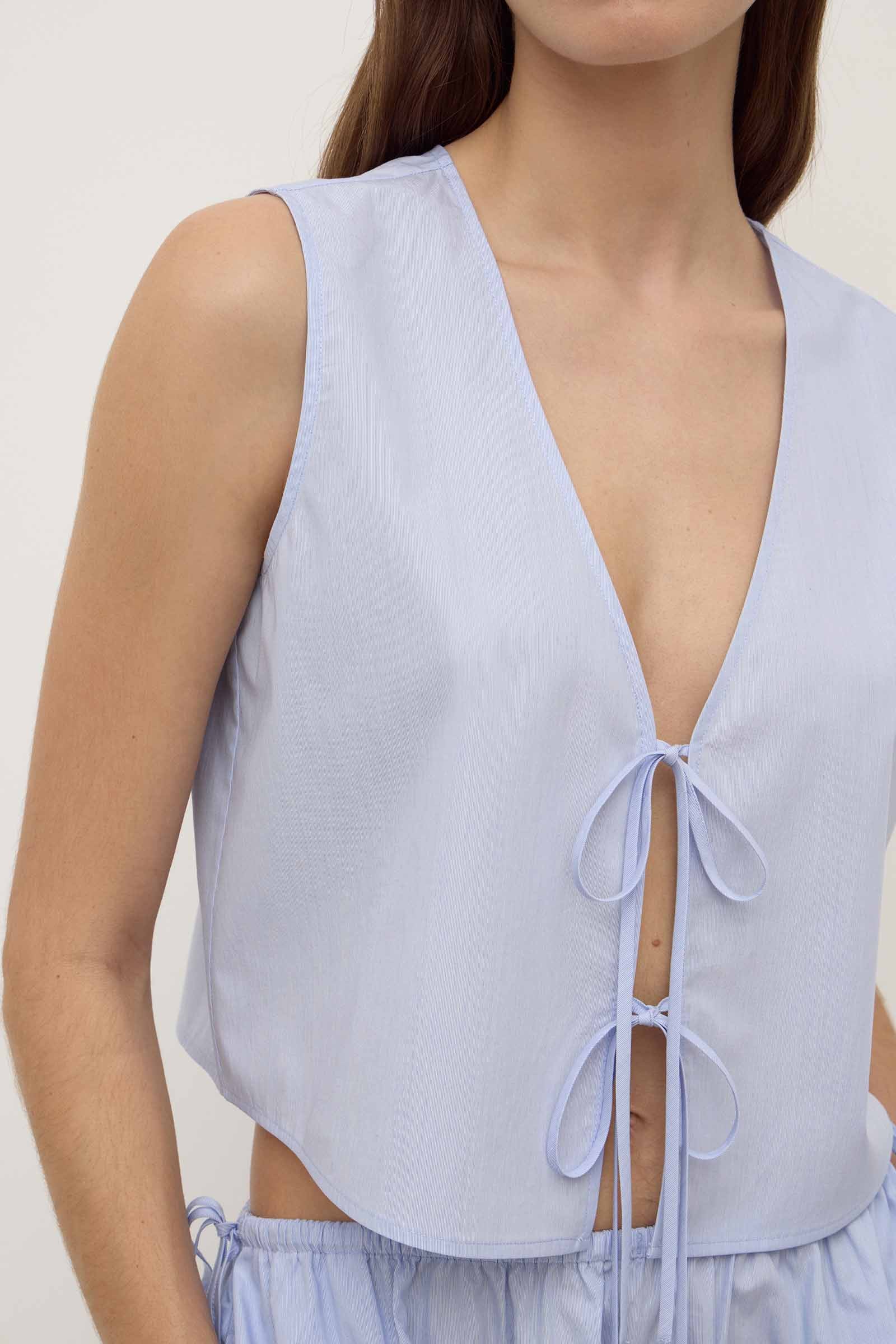 Havana Stripe Poplin Tie Front Top - Image 4